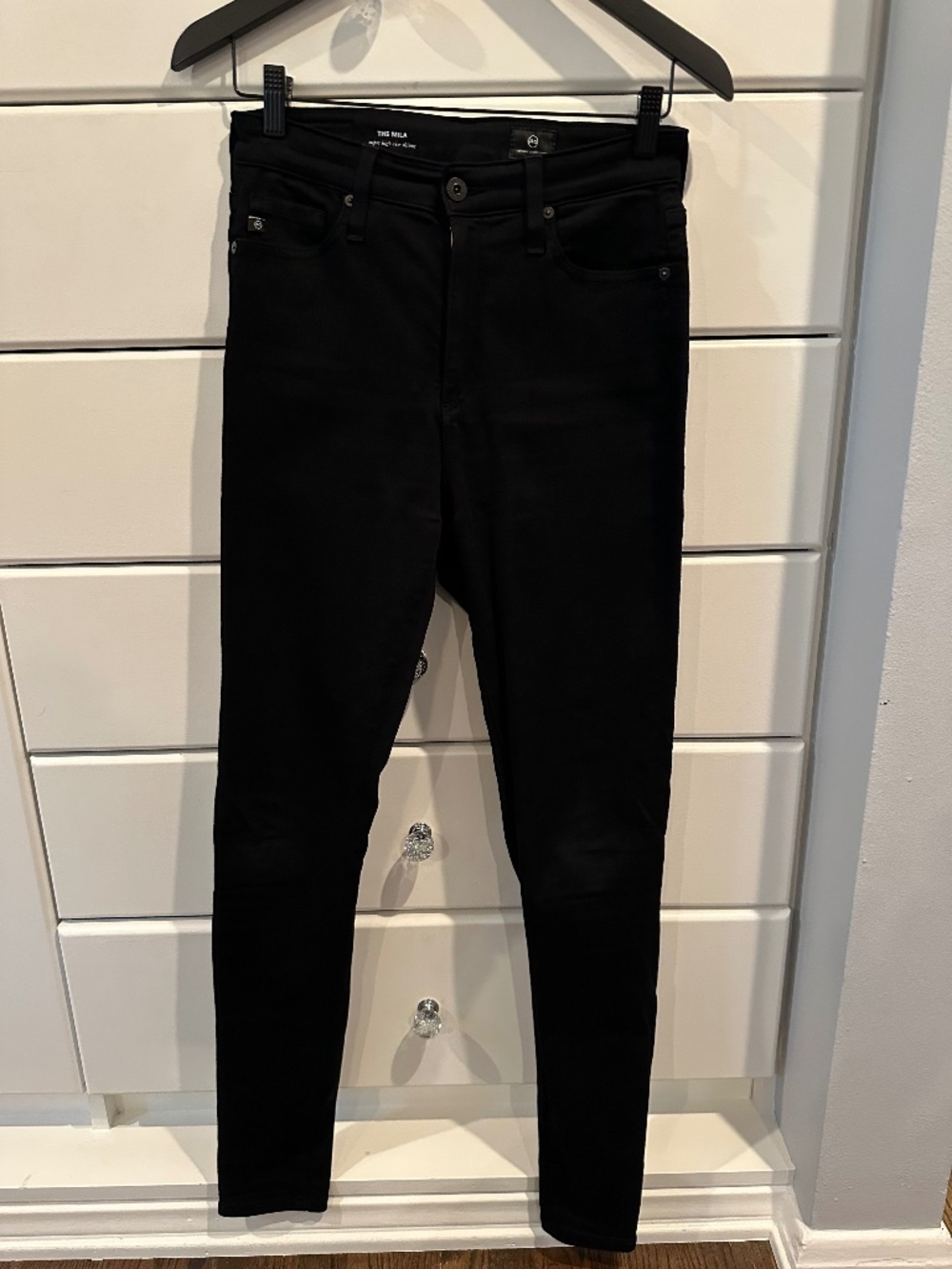 AG Adriano Goldschmied The Mila Super High Rise Skinny Black Jeans 27R